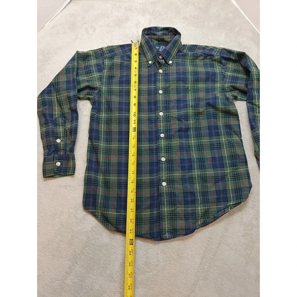 Ralph Lauren Boys Button Down Shirt Size M (12/14) Green Blue Red Plaid Cotton